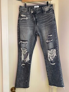 Ceros  Washed Black Distressed Straight-Leg Jeans - Women